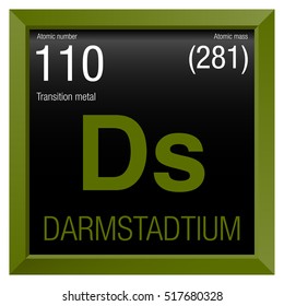Darmstadtium symbol. Element number 110 of the Periodic Table of the Elements - Chemistry - Green frame with black background