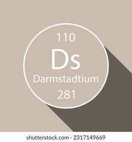 Darmstadtium symbol with long shadow design. Chemical element of the periodic table. Vector illustration.