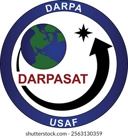 darpa usaf circular logo design for mug printing and shirts design. darpasat with star and earth icons in cirle.