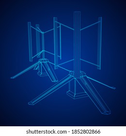 Darrieus wind turbine. Windmill generator wireframe low poly mesh. Vector illustration