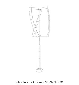 Darrieus wind turbine. Windmill generator wireframe low poly mesh. Vector illustration