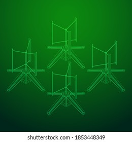 Darrieus wind turbine. Windmill generator wireframe low poly mesh. Vector illustration