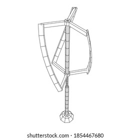 Darrieus wind turbine. Windmill generator wireframe low poly mesh. Vector illustration