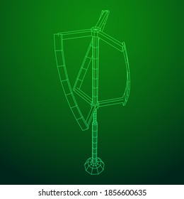 Darrieus Windturbine. Windmühle Generator Wireframe Low-Poly-Netz. Vektorgrafik