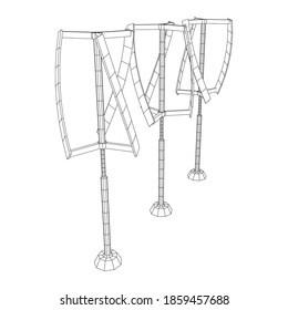 Darrieus wind turbine. Windmill generator wireframe low poly mesh. Vector illustration