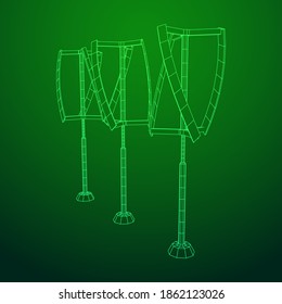 Turbina eólica de Darrieus. Malla baja de polilla del alambre del generador de molinos de viento. Ilustración del vector