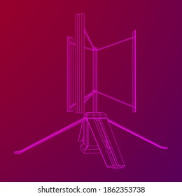 Darrieus wind turbine. Windmill generator wireframe low poly mesh. Vector illustration