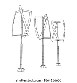 Darrieus Windturbine. Windmühle Generator Wireframe Low-Poly-Netz. Vektorgrafik