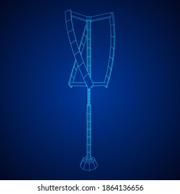 Darrieus wind turbine. Windmill generator wireframe low poly mesh. Vector illustration