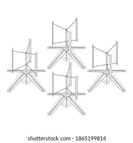 Turbina eólica de Darrieus. Malla baja de polilla del alambre del generador de molinos de viento. Ilustración del vector