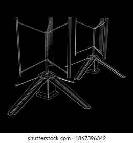Darrieus wind turbine. Windmill generator wireframe low poly mesh. Vector illustration