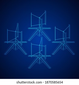 Darrieus wind turbine. Windmill generator wireframe low poly mesh. Vector illustration