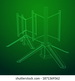 Darrieus wind turbine. Windmill generator wireframe low poly mesh. Vector illustration