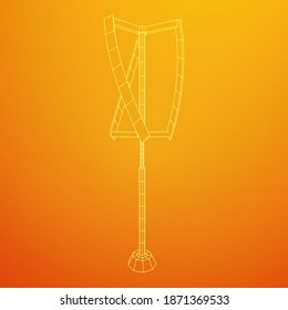 Darrieus wind turbine. Windmill generator wireframe low poly mesh. Vector illustration