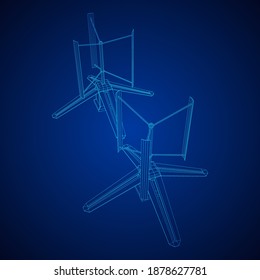 Darrieus wind turbine. Windmill generator wireframe low poly mesh. Vector illustration