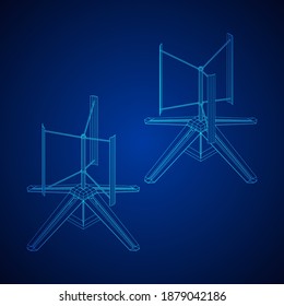 Darrieus wind turbine. Windmill generator wireframe low poly mesh. Vector illustration