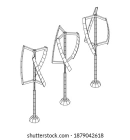Darrieus wind turbine. Windmill generator wireframe low poly mesh. Vector illustration