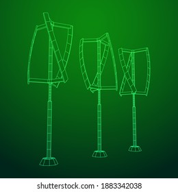 Darrieus wind turbine. Windmill generator wireframe low poly mesh. Vector illustration