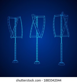 Darrieus wind turbine. Windmill generator wireframe low poly mesh. Vector illustration
