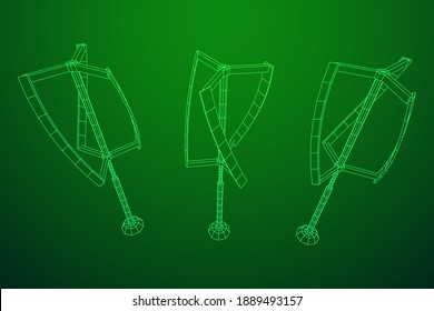 Darrieus wind turbine. Windmill generator wireframe low poly mesh. Vector illustration