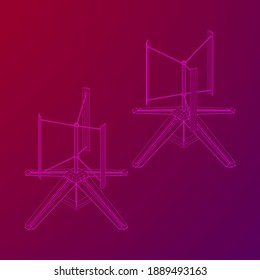 Darrieus wind turbine. Windmill generator wireframe low poly mesh. Vector illustration