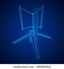Darrieus wind turbine. Windmill generator wireframe low poly mesh. Vector illustration