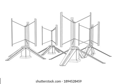Darrieus Windturbine. Windmühle Generator Wireframe Low-Poly-Netz. Vektorgrafik