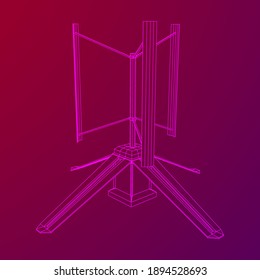 Darrieus wind turbine. Windmill generator wireframe low poly mesh. Vector illustration