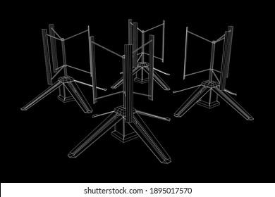 Turbina eólica de Darrieus. Malla baja de polilla del alambre del generador de molinos de viento. Ilustración del vector