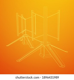 Darrieus wind turbine. Windmill generator wireframe low poly mesh. Vector illustration