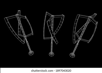 Darrieus wind turbine. Windmill generator wireframe low poly mesh. Vector illustration