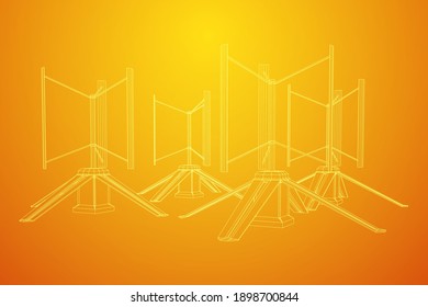 Darrieus wind turbine. Windmill generator wireframe low poly mesh. Vector illustration