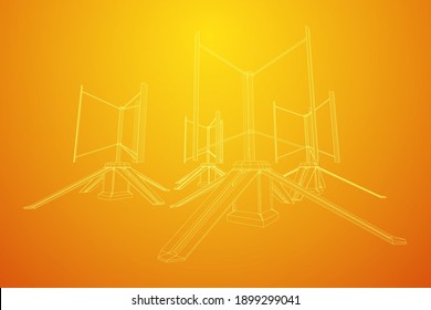 Darrieus Windturbine. Windmühle Generator Wireframe Low-Poly-Netz. Vektorgrafik