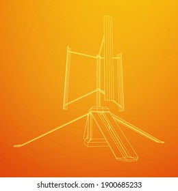 Darrieus wind turbine. Windmill generator wireframe low poly mesh. Vector illustration