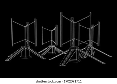 Darrieus wind turbine. Windmill generator wireframe low poly mesh. Vector illustration