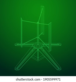 Darrieus wind turbine. Windmill generator wireframe low poly mesh. Vector illustration