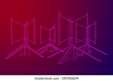 Darrieus wind turbine. Windmill generator wireframe low poly mesh. Vector illustration