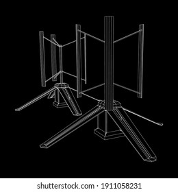 Darrieus wind turbine. Windmill generator wireframe low poly mesh. Vector illustration