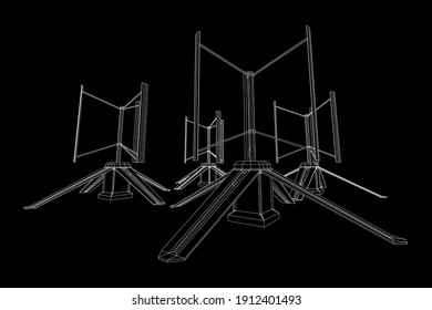 Turbina eólica de Darrieus. Malla baja de polilla del alambre del generador de molinos de viento. Ilustración del vector
