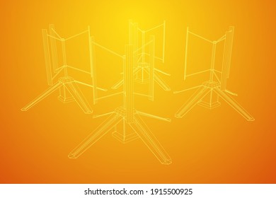 Darrieus wind turbine. Windmill generator wireframe low poly mesh. Vector illustration