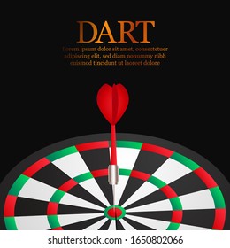Dart accurate and successful targeting point on dartboard illustration. Concept of business market target and goal. Throwing dart game poster banner template