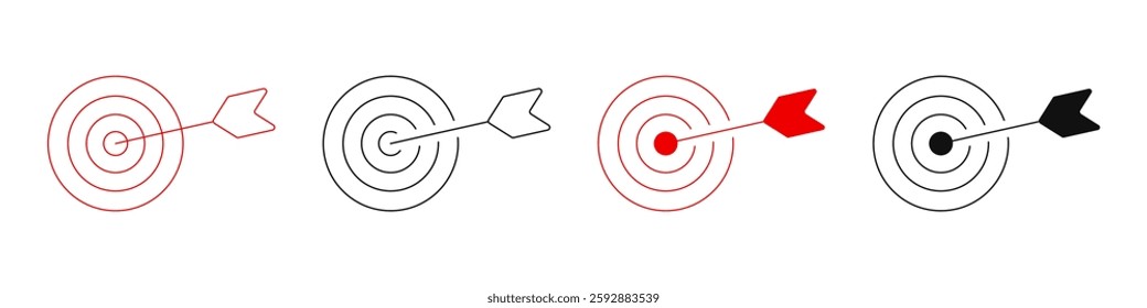 Dart aim bullseye icon. Target and goal symbol set. Precision, accuracy, focus icon for aiming, archery, shooting Editable line width