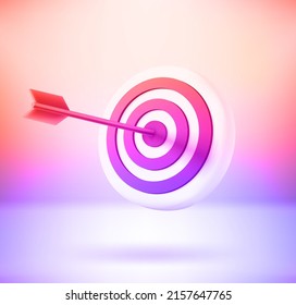 Dart arrow in the aim with holographic effect. 3d vector illustration