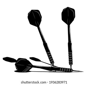 dart arrow in contrasting black and white style. Equipment for sports competitions of darts. Vector