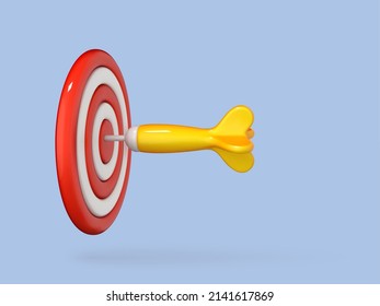 Dart arrow hit the center of target. Business finance target, goal of success, target achievement concept. 3d cartoon vector icon