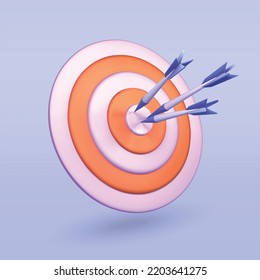 Dart arrow hit the center of target. target isolated vector 3d icon. Dart arrow isolated 3d illustration.
