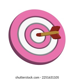 Dart arrow hit the center of target. Business finance target, goal of success, target achievement concept. 3d vector icon. Cartoon minimal style.