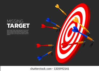 dart arrow hit out of the dartboard . Business Concept of missing the marketing target and customer.Fail on company mission and goal.