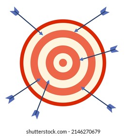 Dart arrow hit out of the dartboard in flat design on white background front view. Miss focus. Missing target.