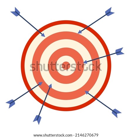 Dart arrow hit out of the dartboard in flat design on white background front view. Miss focus. Missing target.